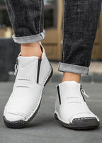 Men‘s Slip-On Leather Martin Boots – Round Toe, Casual, Breathable & Durable