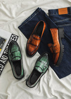 Men’s Double Buckle Chunky Sole Loafers – Retro Slip-On Dress Shoes