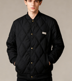 Diamond Quilted Stand-Collar Baseball Jacket