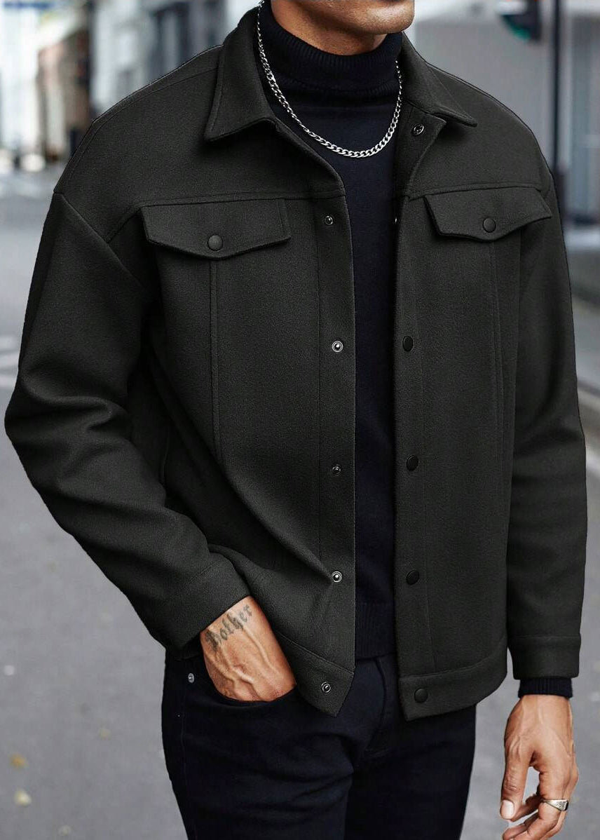 Mens Wool-Blend Collar Jacket – Fall/Winter Casual Business Sport Outerwear