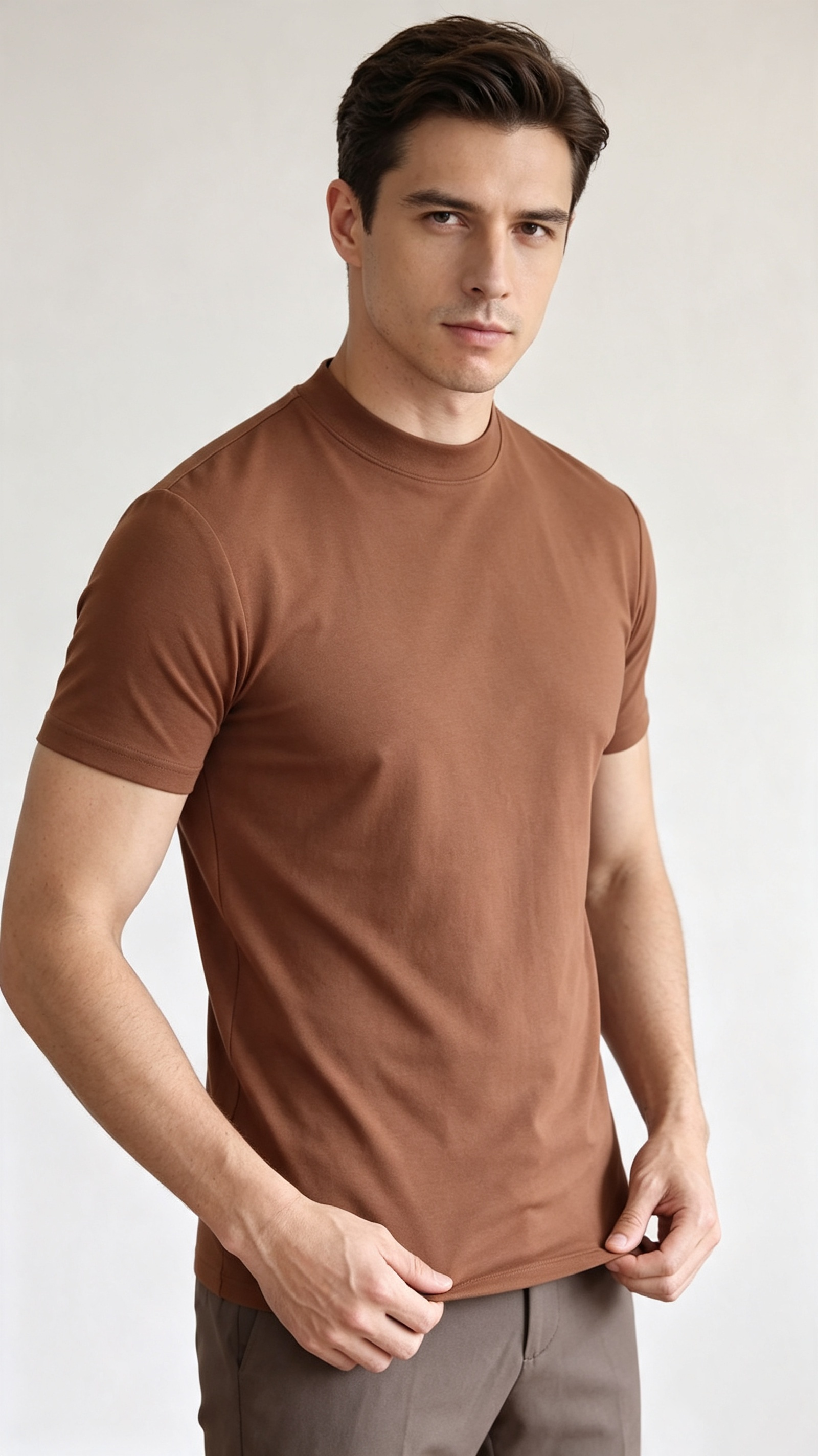 Men's Premium Mock Neck Fitted Short-Sleeve Base T-Shirt