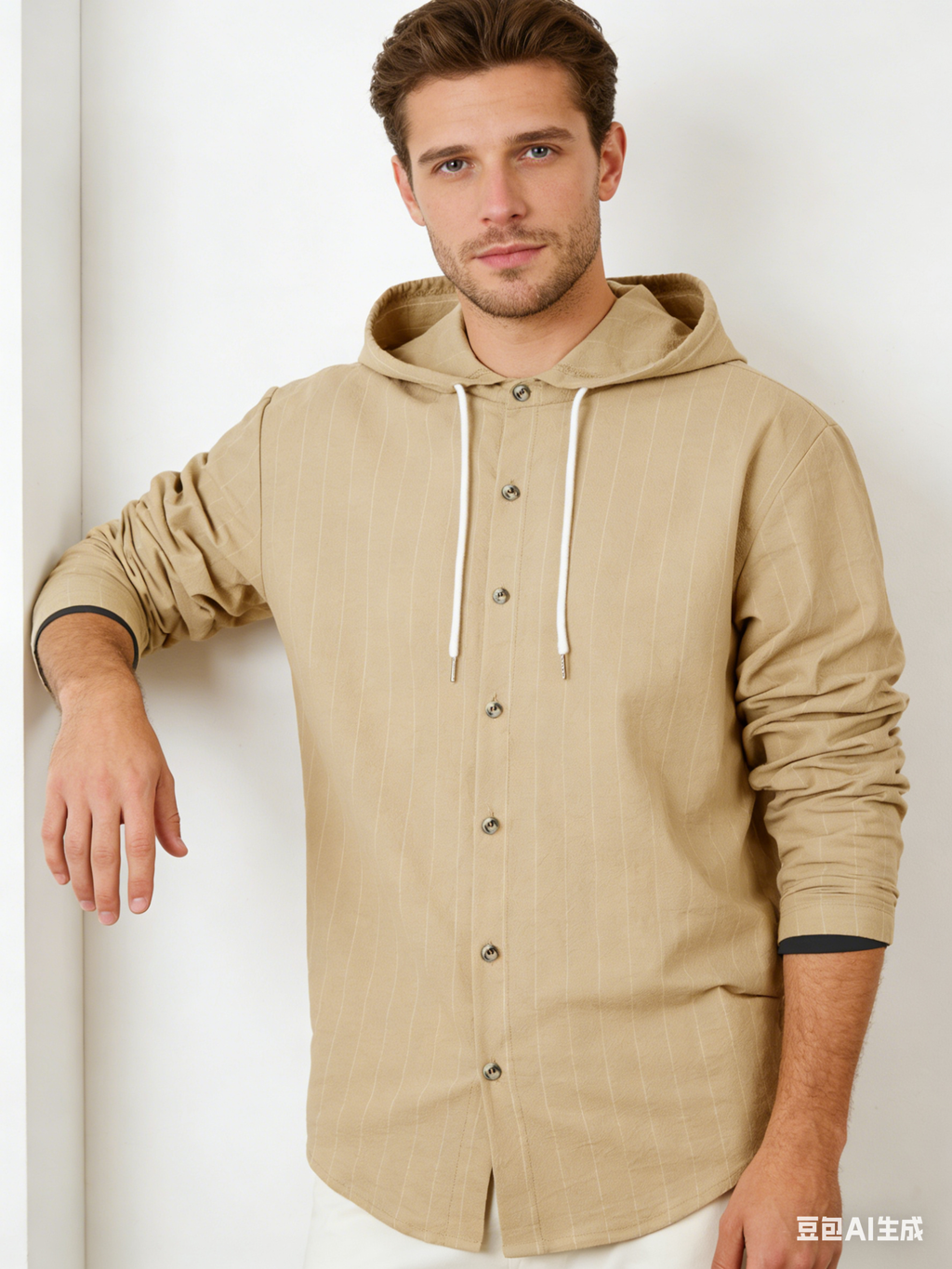 Men's Casual Hooded Vertical Striped Linen Shirt