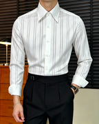 Luxury Striped Satin Shirt - Men's Premium Long Sleeve Slim Fit Casual Business Dress Shirt