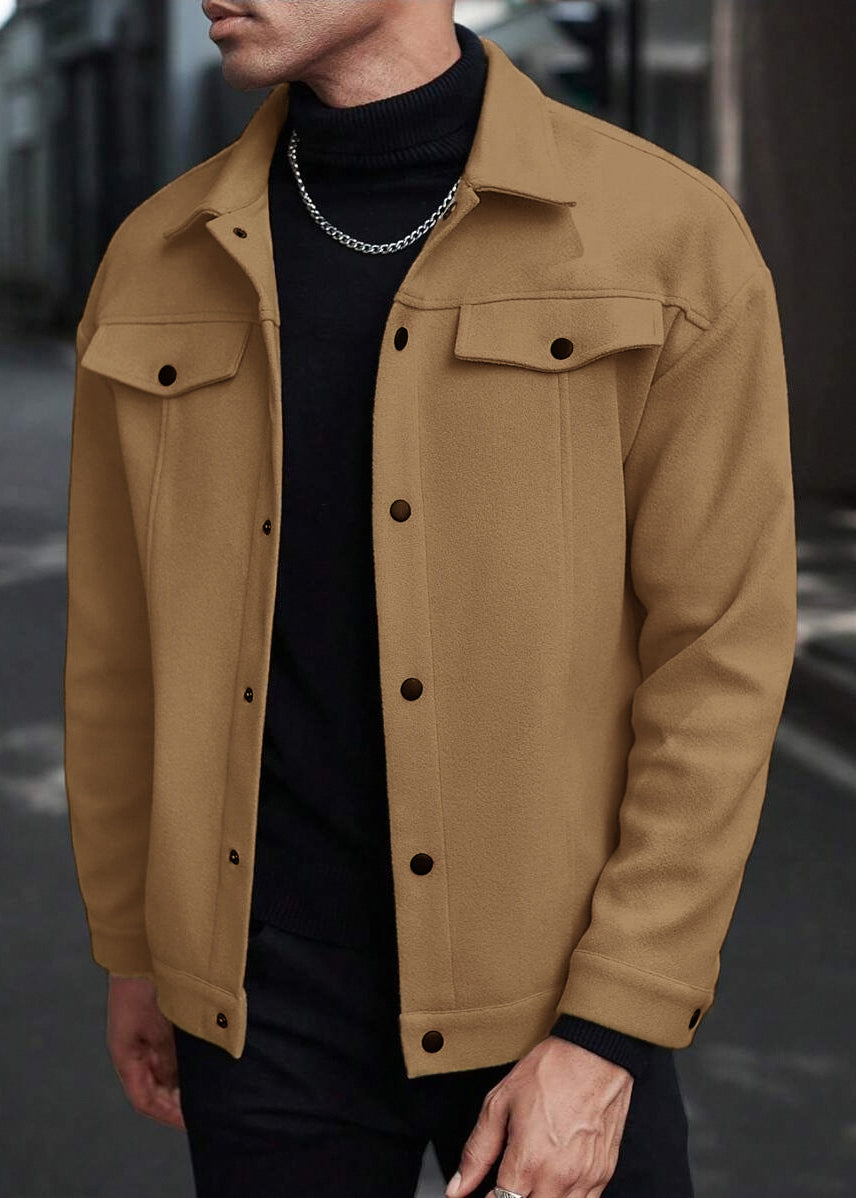 Mens Wool-Blend Collar Jacket – Fall/Winter Casual Business Sport Outerwear