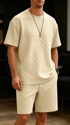 Men's Premium Checkerboard Knit Crewneck Tee & Shorts Set
