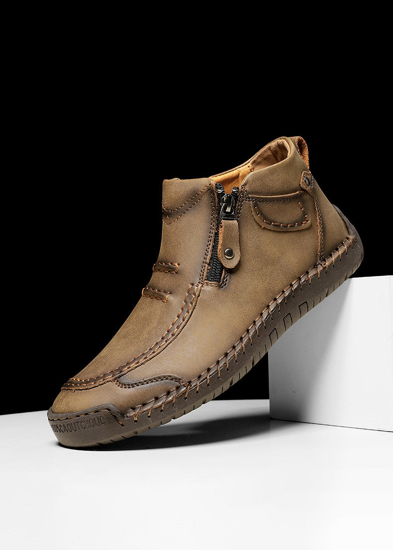 Men‘s Slip-On Leather Martin Boots – Round Toe, Casual, Breathable & Durable