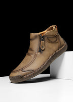 Men‘s Slip-On Leather Martin Boots – Round Toe, Casual, Breathable & Durable