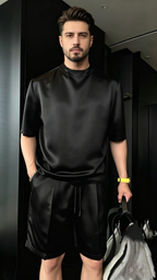 Solid Color Silky Short-Sleeve Set