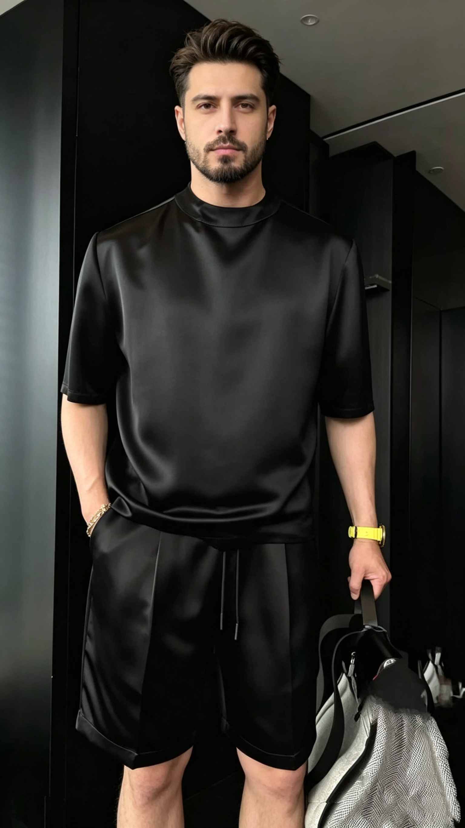 Solid Color Silky Short-Sleeve Set