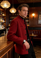 Premium Men's Mandarin Collar Blazer | Slim Fit Structured Jacket with Padded Shoulders