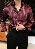 Men’s Premium Draped Stripe Dress Shirt – Wrinkle-Free Hidden Button Lapel Shirt
