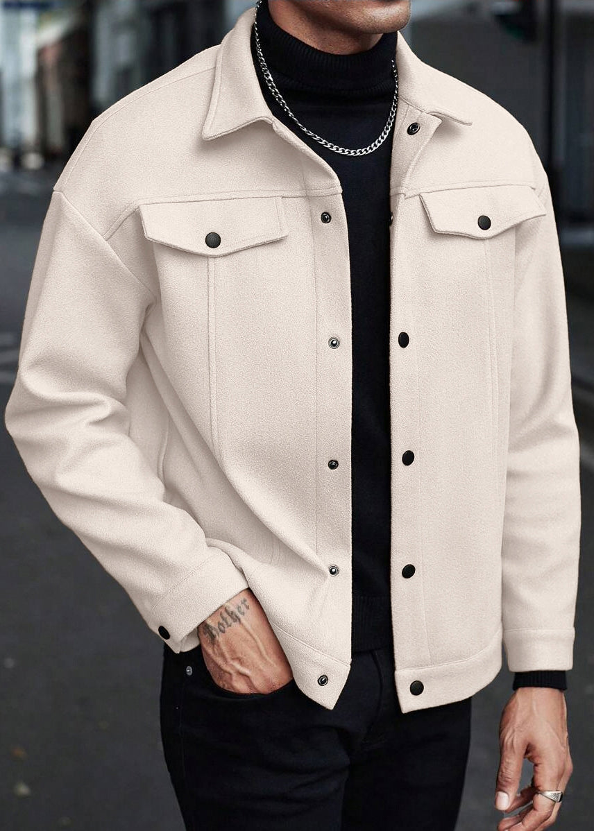 Mens Wool-Blend Collar Jacket – Fall/Winter Casual Business Sport Outerwear