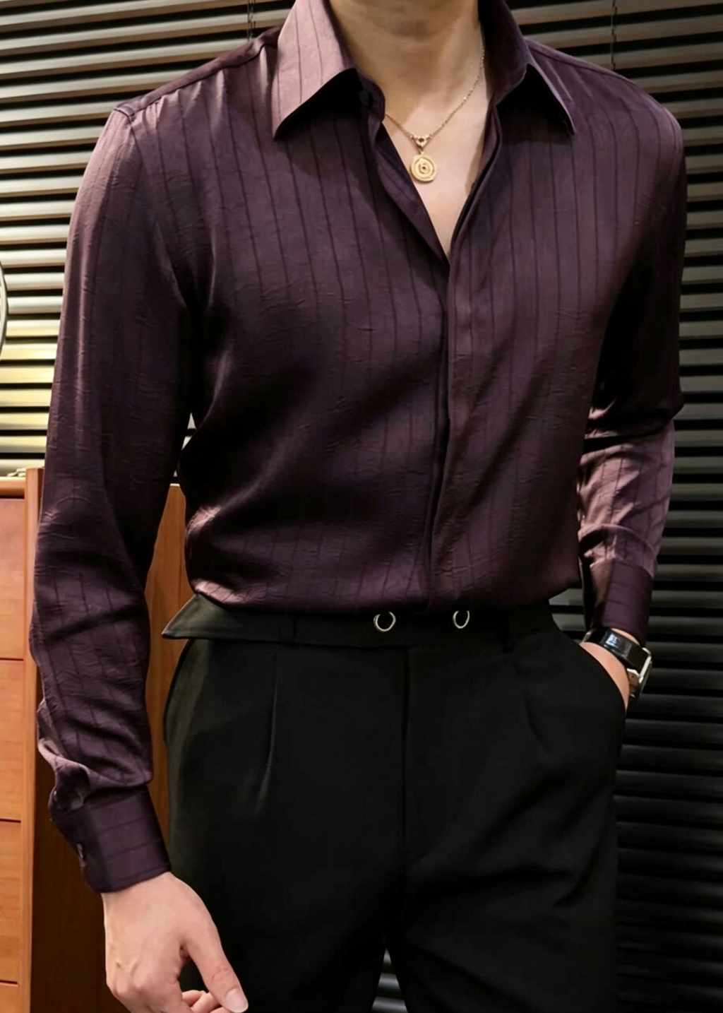 Men's Premium Textured Stripe Shirt – Luxury Casual Slim Fit Button Up Shirt