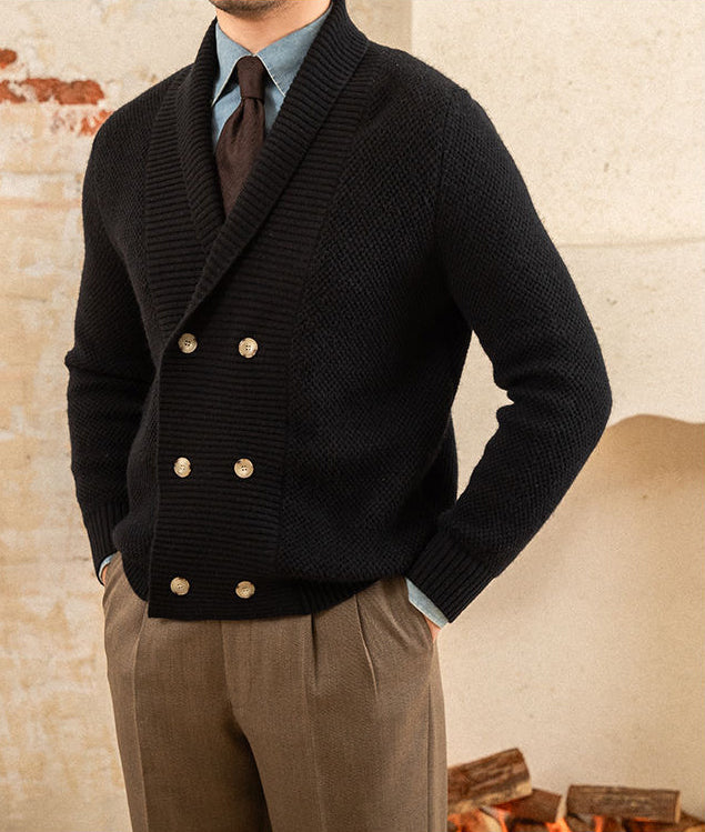 Double-Breasted Shawl Collar Knit Cardigan Jacket
