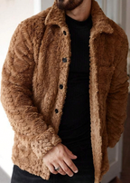 Vintage Jacquard Fleece Jacket for Men – Warm Winter Lapel Outerwear