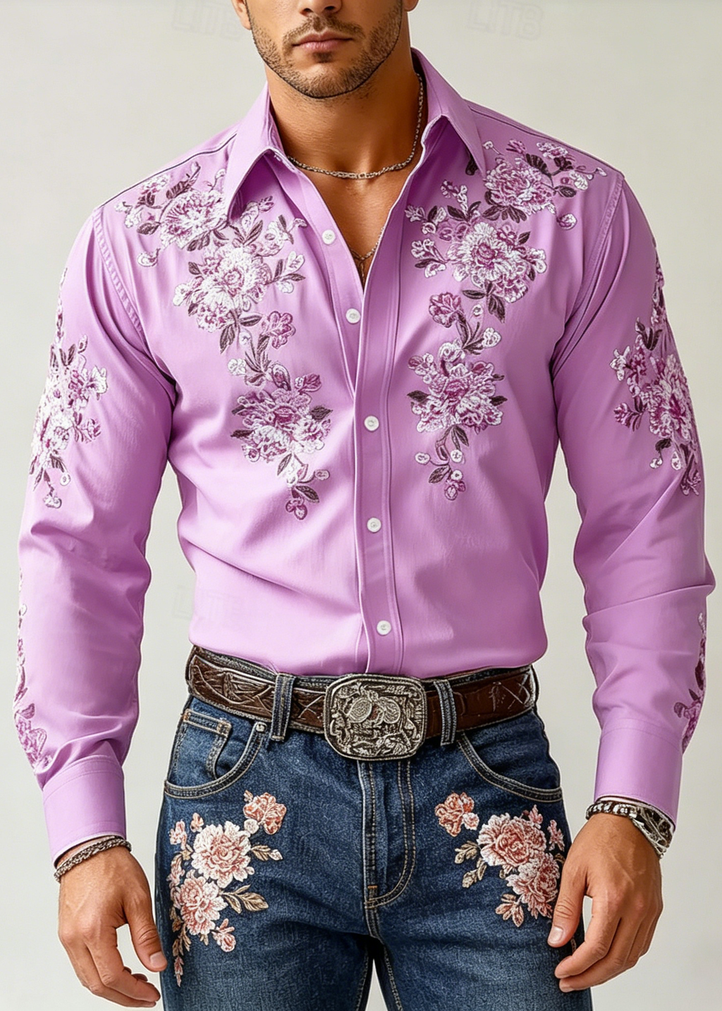 Men's Western Floral Heritage Slim-Fit Shirt - Premium 4-Way Stretch