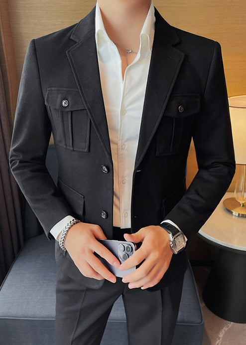 Men’s Wool-Blend Short Coat – Fall/Winter Korean Style Casual Tailored Jacket