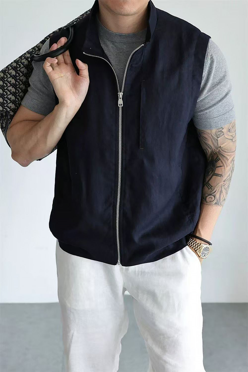 Men's Stand-Collar Textured Smart-Casual Business Vest