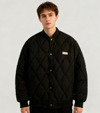 Diamond Quilted Stand-Collar Baseball Jacket