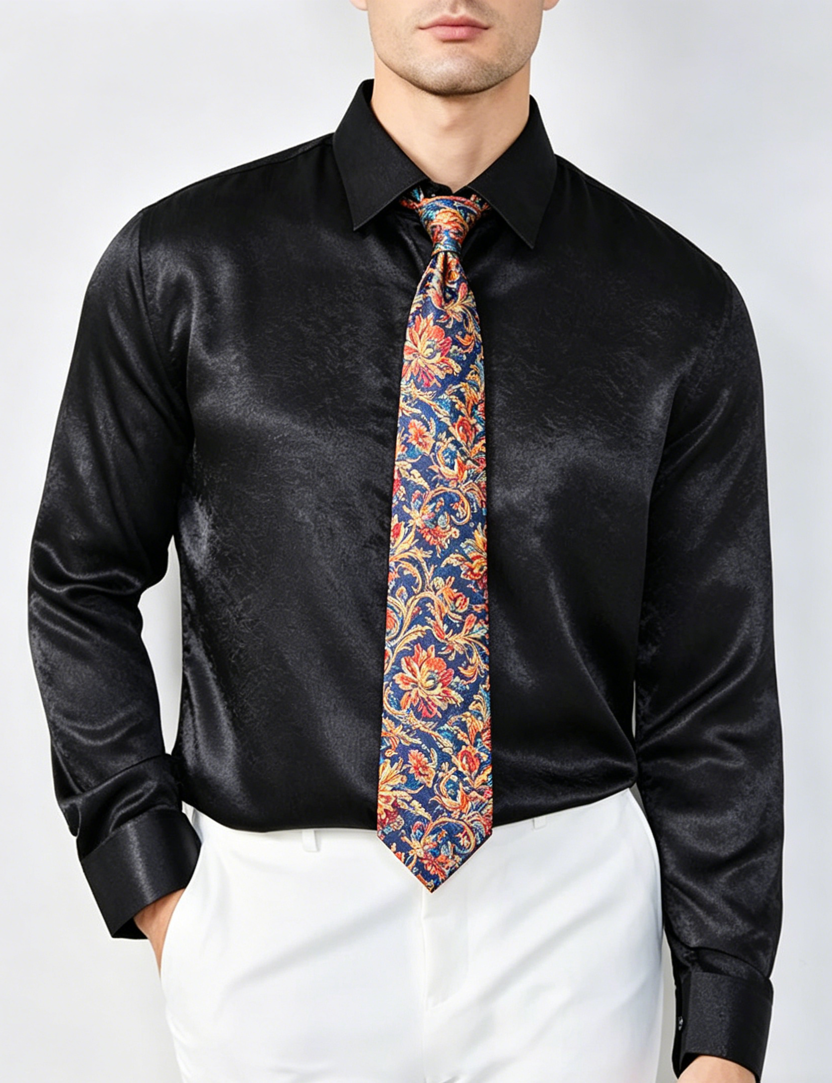 Premium Wrinkle-Textured Silky Long-Sleeve Shirt