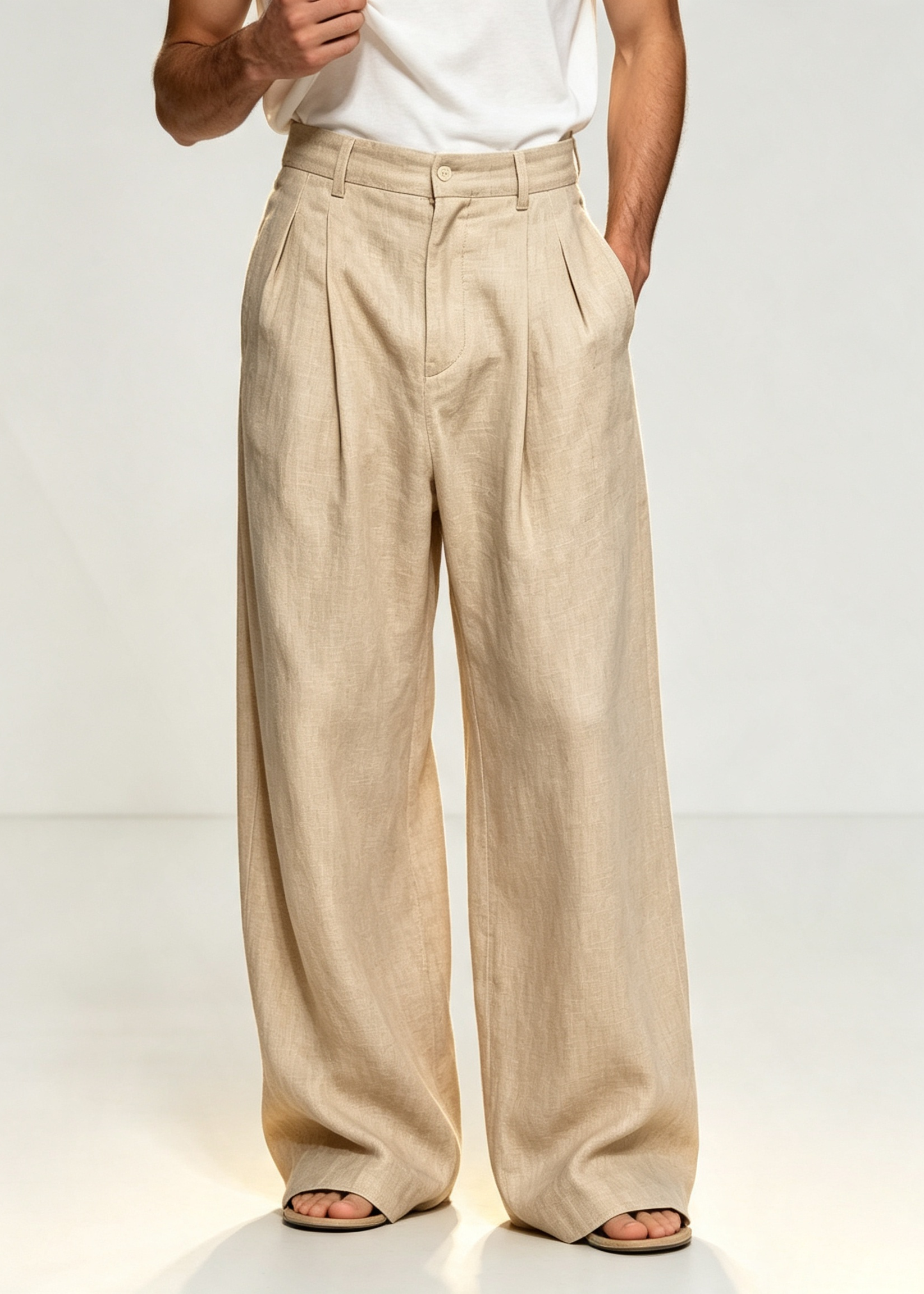 Men's Old Money Linen Wide Leg Trousers | Breathable Casual Pants