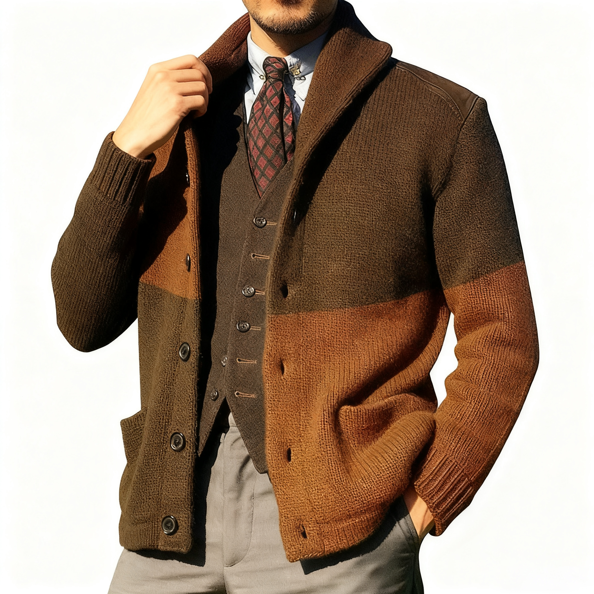 Patchwork Collar Knit Cardigan