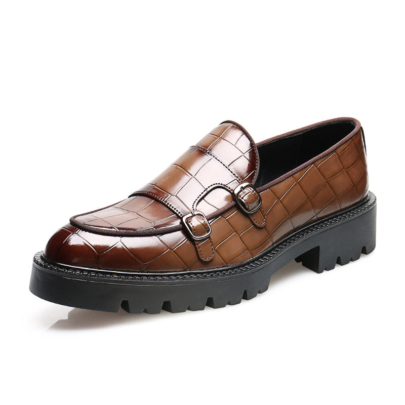 Men’s Double Buckle Chunky Sole Loafers – Retro Slip-On Dress Shoes
