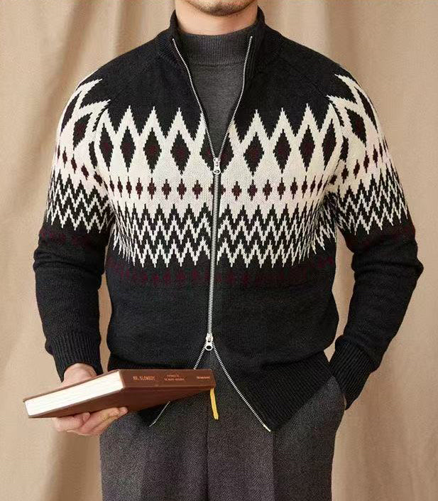 Fair Isle Knit Zip Cardigan