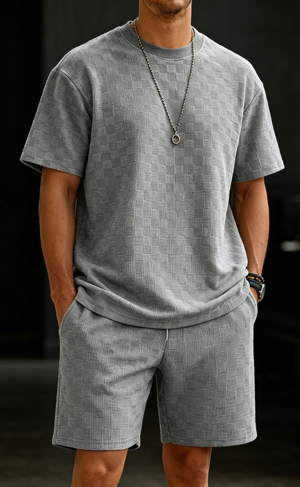 Men's Premium Checkerboard Knit Crewneck Tee & Shorts Set