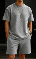 Men's Premium Checkerboard Knit Crewneck Tee & Shorts Set