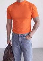 Men's Premium Mock Neck Fitted Short-Sleeve Base T-Shirt