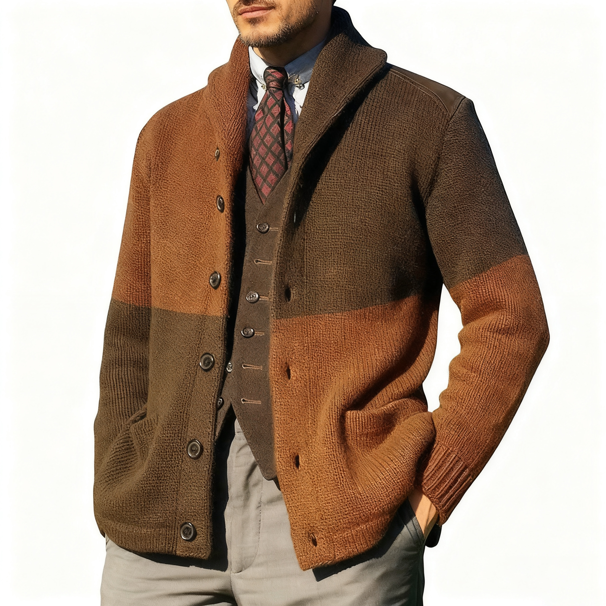 Patchwork Collar Knit Cardigan