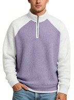 Men's Casual Color-Block Waffle Knit Quarter-Zip Pullover