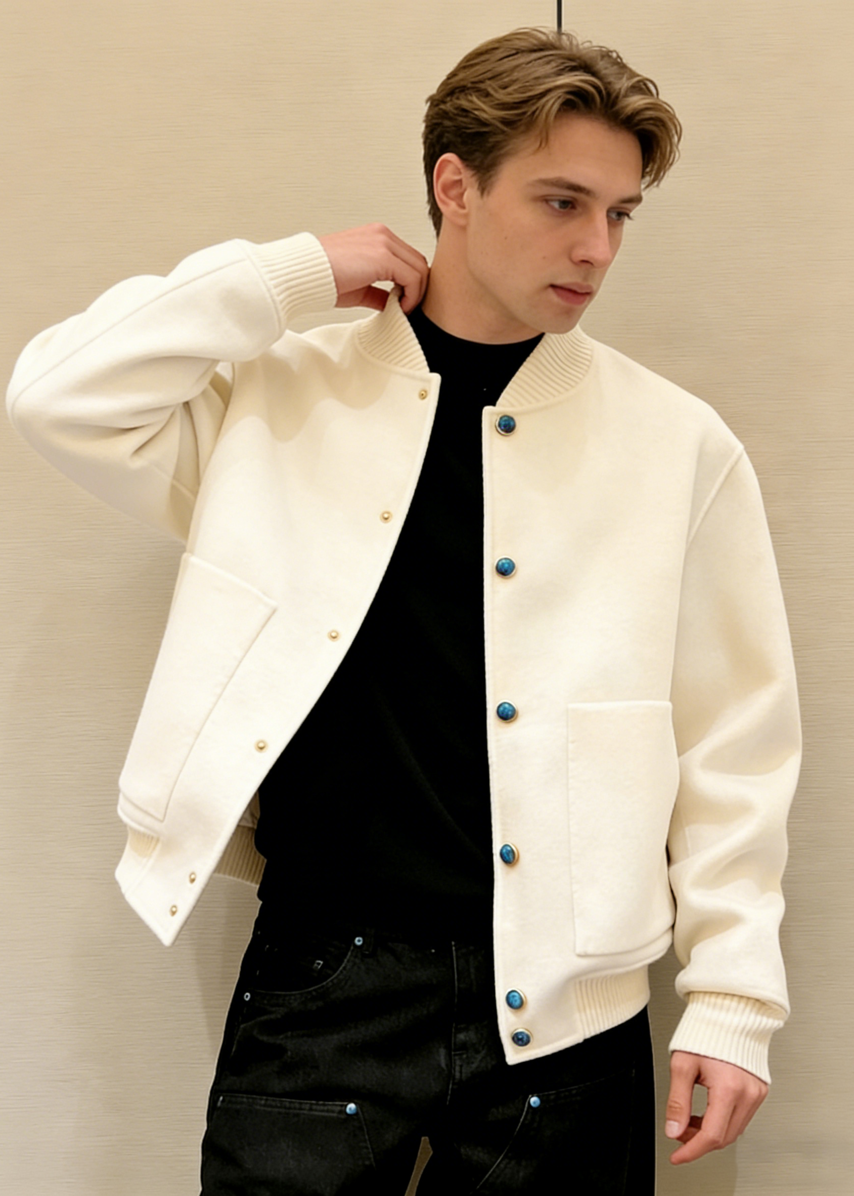 Men's Minimalist Casual Bomber Jacket – Solid Color Relaxed Fit Button Jacket