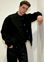 Men's Minimalist Casual Bomber Jacket – Solid Color Relaxed Fit Button Jacket