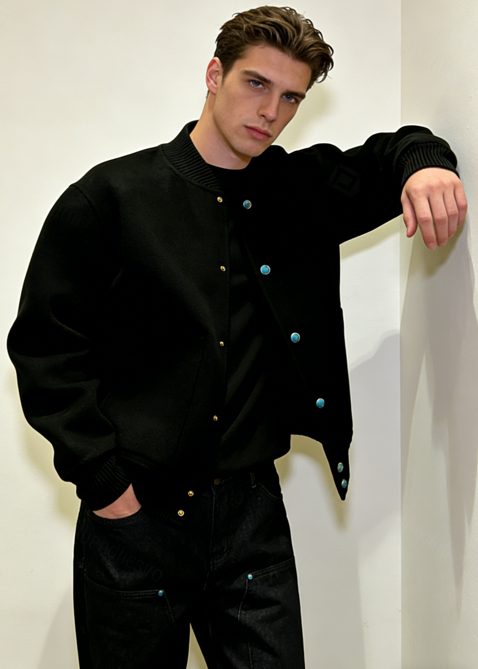 Men's Minimalist Casual Bomber Jacket – Solid Color Relaxed Fit Button Jacket