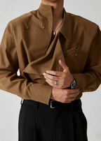 Avant-Garde Asymmetric Collar Button-Up Shirt - French Style Deconstructed Runway Shirt
