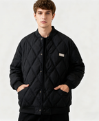 Diamond Quilted Stand-Collar Baseball Jacket