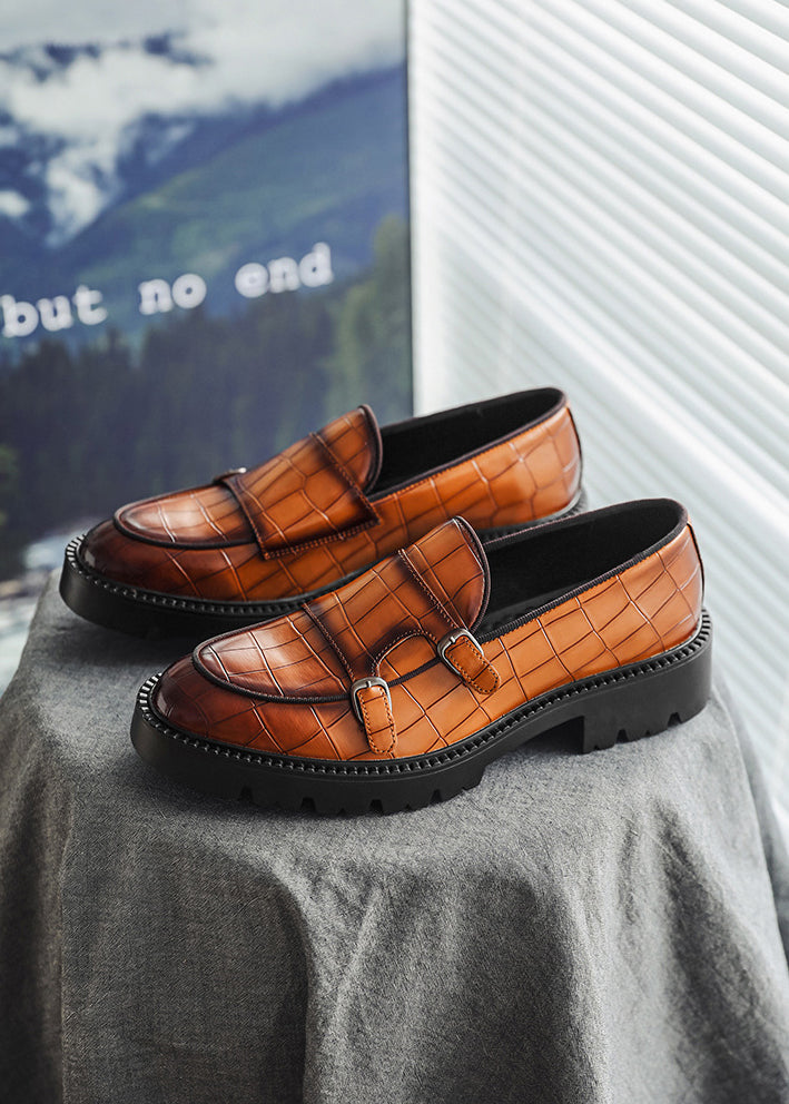 Men’s Double Buckle Chunky Sole Loafers – Retro Slip-On Dress Shoes