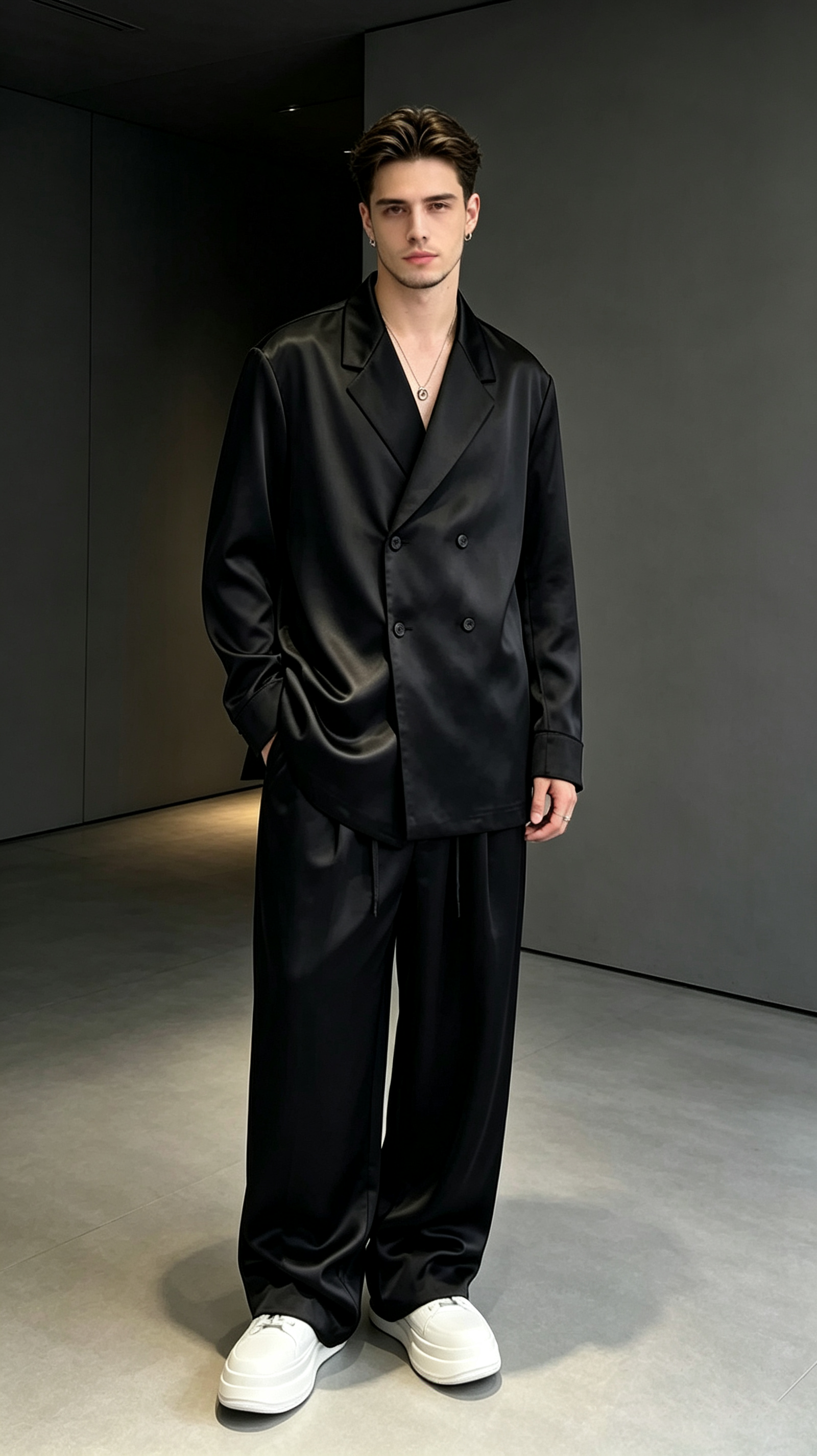 Men’s Smooth Silk-Feel Casual Suit Set