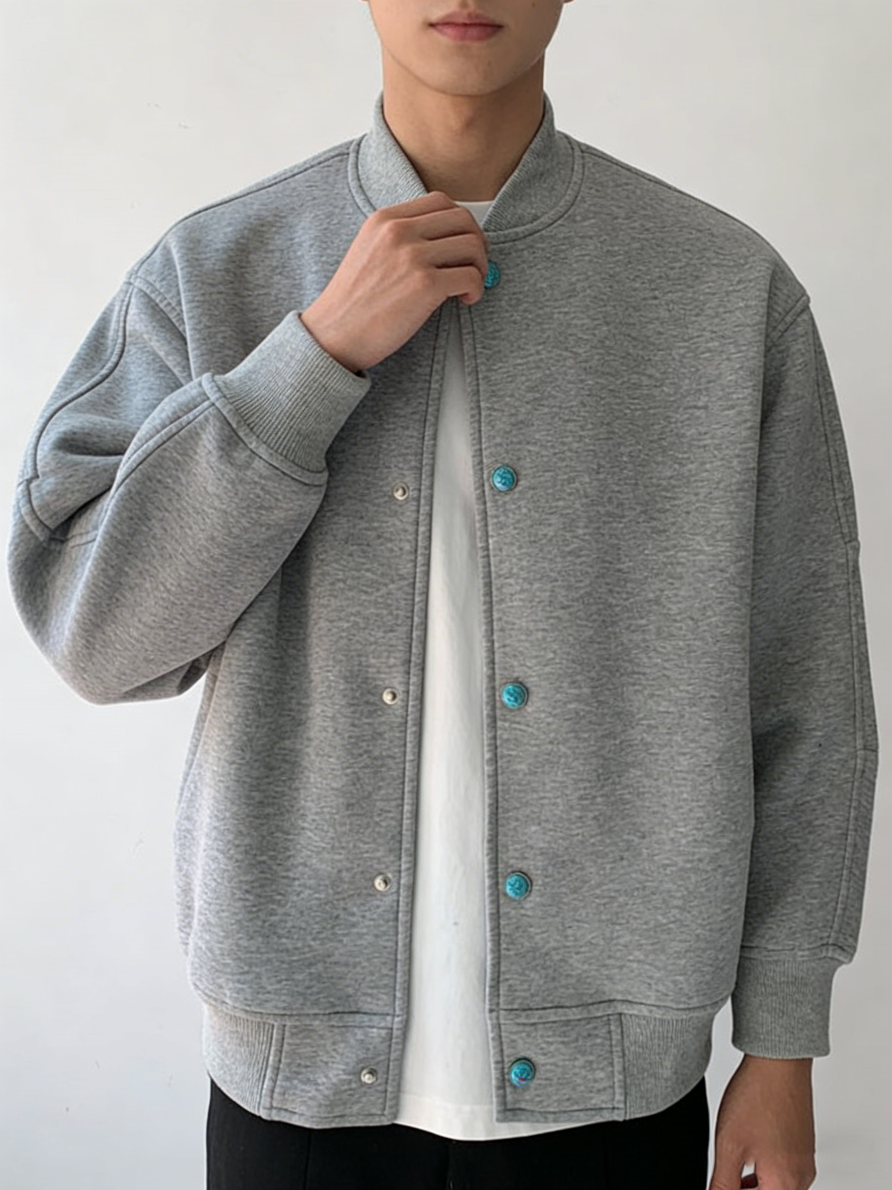 Men’s Smart Casual Stand Collar Jacket – Turquoise Accent Lightweight Coat