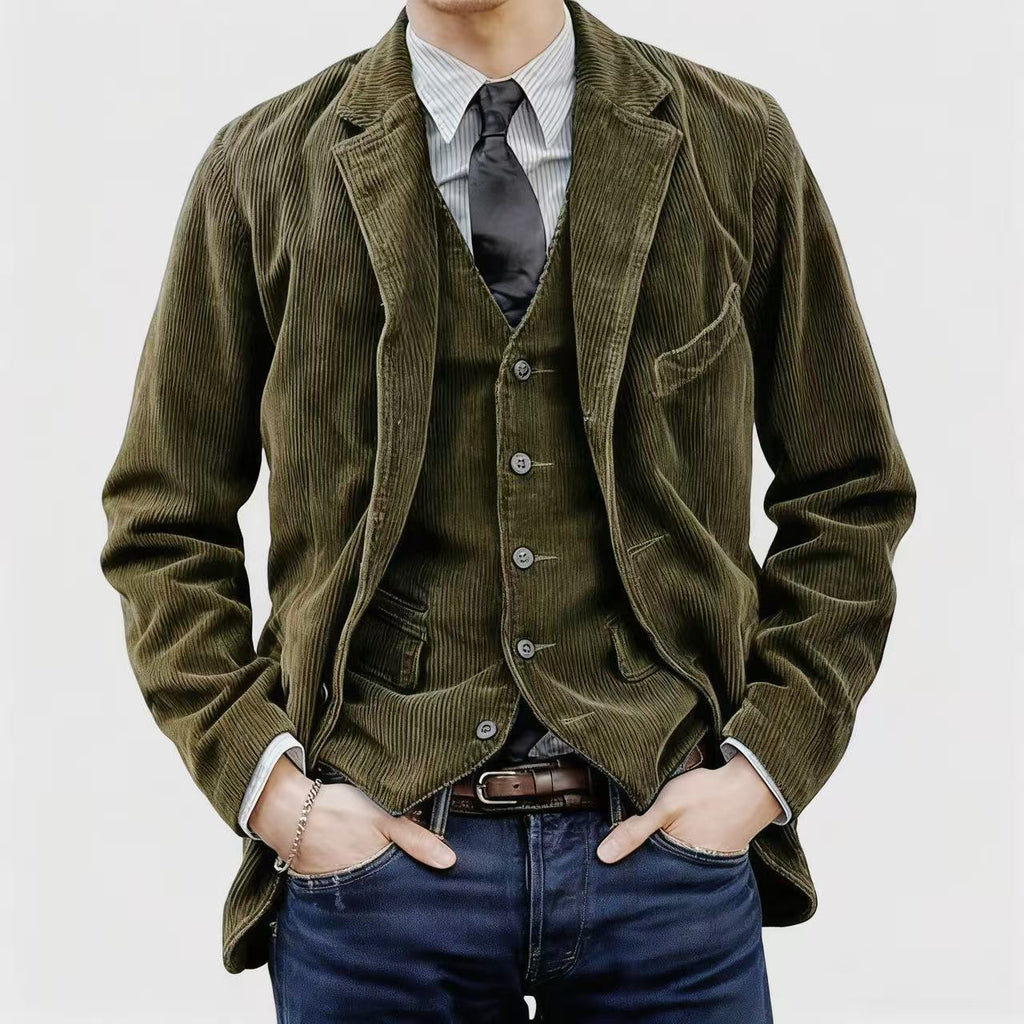 Corduroy Lapel Casual Jacket / Vest