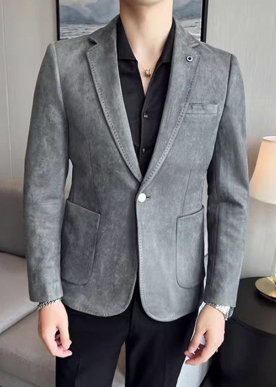 Men’s Premium Suede Texture Single-Breasted Blazer – Elegant One-Button Business Casual