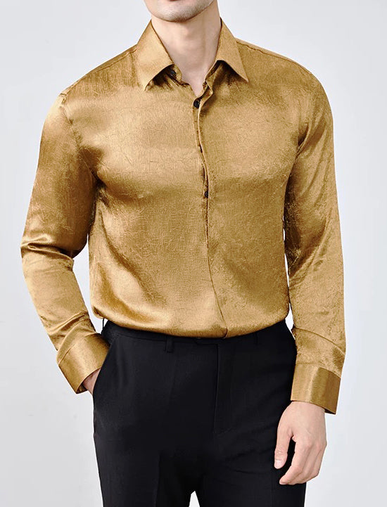 Premium Wrinkle-Textured Silky Long-Sleeve Shirt