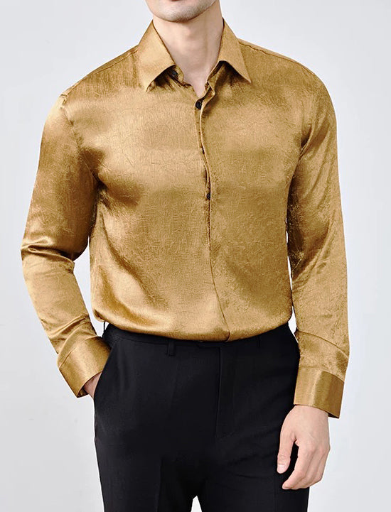 Premium Wrinkle-Textured Silky Long-Sleeve Shirt