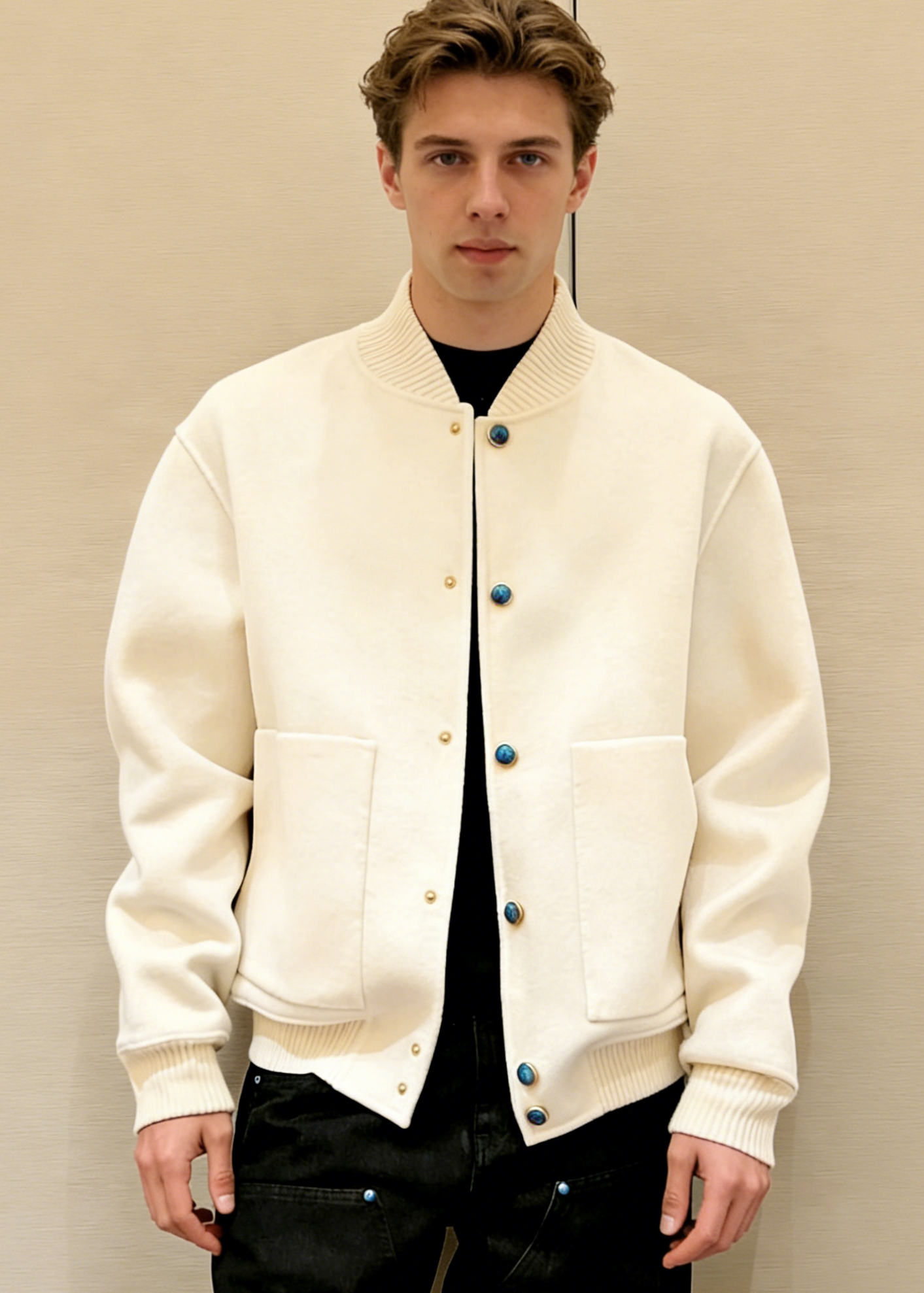 Men's Minimalist Casual Bomber Jacket – Solid Color Relaxed Fit Button Jacket