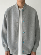 Men’s Smart Casual Stand Collar Jacket – Turquoise Accent Lightweight Coat