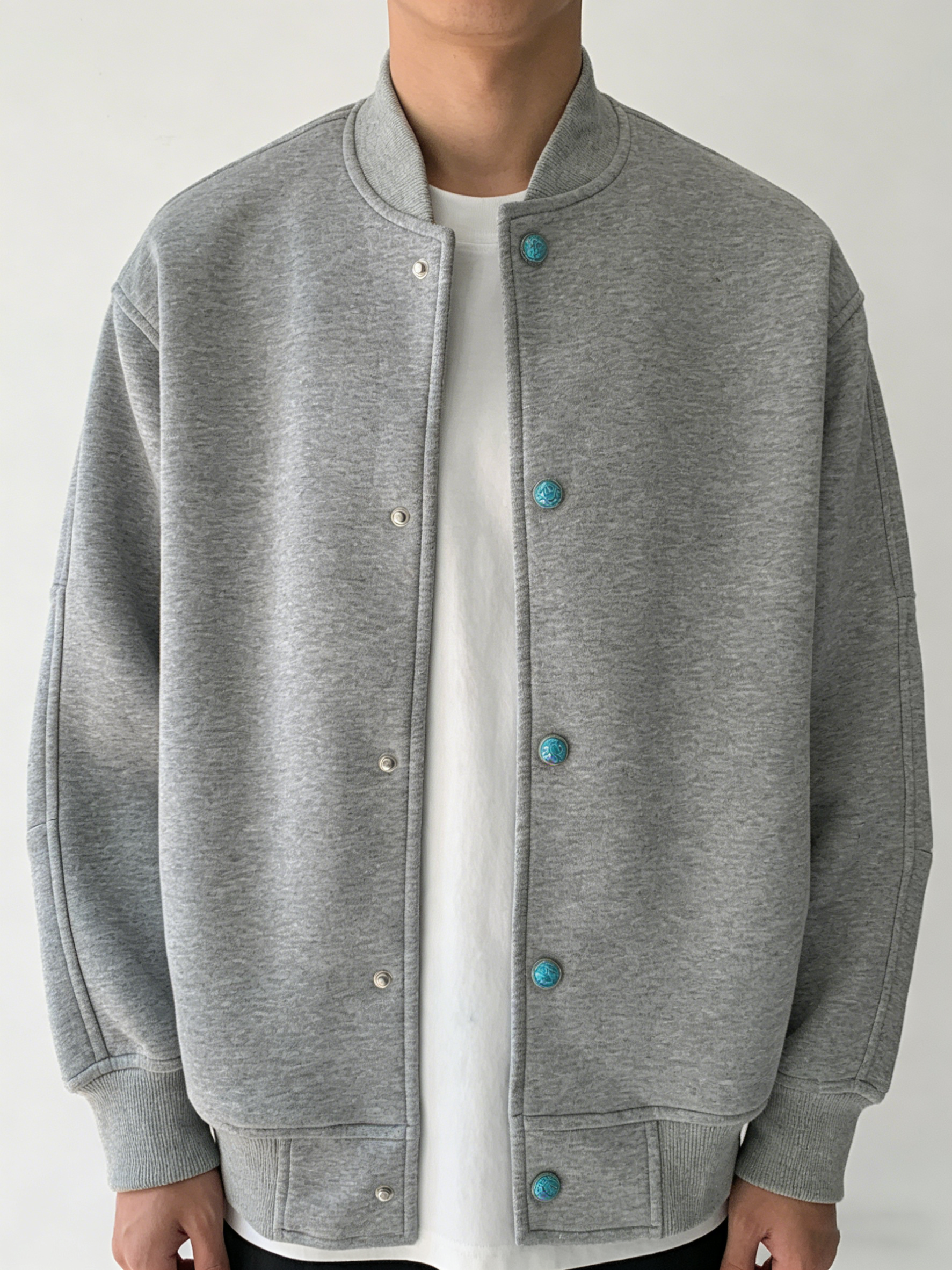 Men’s Smart Casual Stand Collar Jacket – Turquoise Accent Lightweight Coat