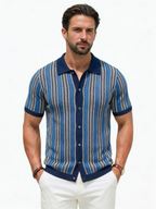 Men's Vintage Vertical Striped Knit Short Sleeve Cardigan