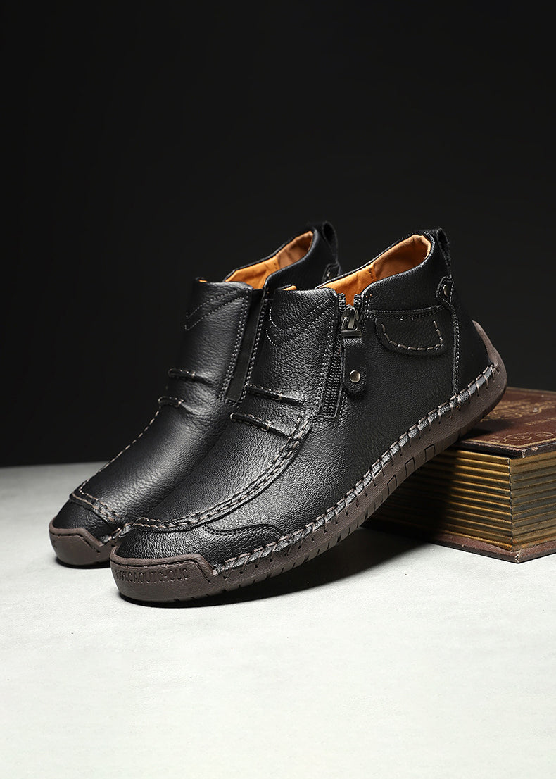 Men‘s Slip-On Leather Martin Boots – Round Toe, Casual, Breathable & Durable